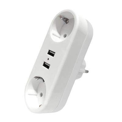 Разветвитель DOMTOK (2732) 2 места+2 USB З/К плоский белый 16А 3500Вт 