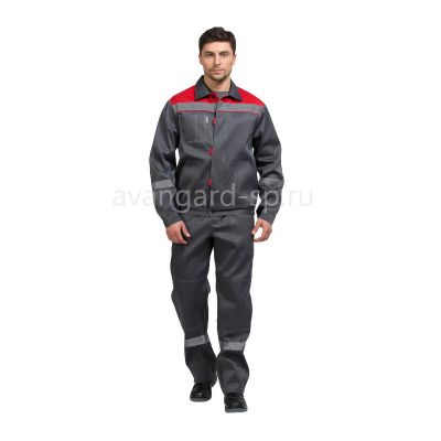 Костюм мужской "Тимбер", р. 52-54 (104-108) рост 7/8 (194-200), (куртка/брюки), серый/красный, с СОП