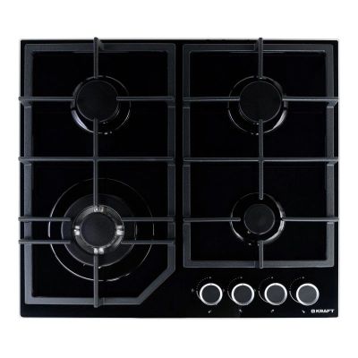 Плита встраиваемая KF-HV6325BW (стекло черное) Kraft чуг реш, газовая варочная