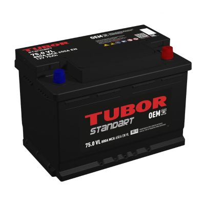 Аккумулятор 6СТ-75.0 VL R+ "TUBOR Standart" зал. обр.поляр. (Тубор)