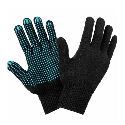 Перчатки рабочие х/б трикотажные "Стандарт" с ПВХ  7,5 класс,5-нитка,р.8(М), цв.черный Зевс