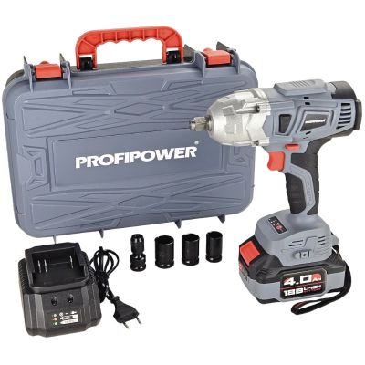 Гайковерт ударный аккумуляторный бесщеточный PROFIPOWER T-500N (Li-ion-1шт, 4.0Ач, 500Нм, ударная головка 17/19/21мм, З/У, в кейсе) E0185