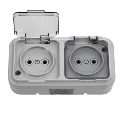 Розетка "ПРАЛЕСКА АКВА" РА16-302(02) 2-ая серая с прозрачной крышкой IP54 BYLECTRICA