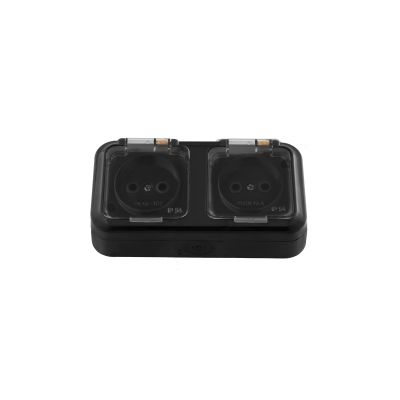 Розетка "ПРАЛЕСКА АКВА" РА16-302 2-ая черный с крышкой IP54 BYLECTRICA
