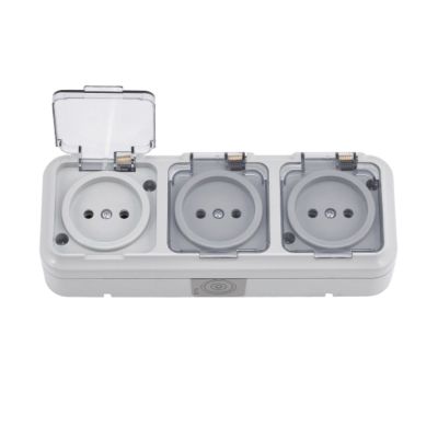 Розетка "ПРАЛЕСКА АКВА" РА16-0131(02) 3-ая серая с прозрачной крышкой IP54 BYLECTRICA