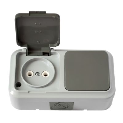 Блок "ПРАЛЕСКА АКВА" В-РЦ-653(03) серый (Выкл 1КЛ и розетка 1-ая) IP54 BYLECTRICA