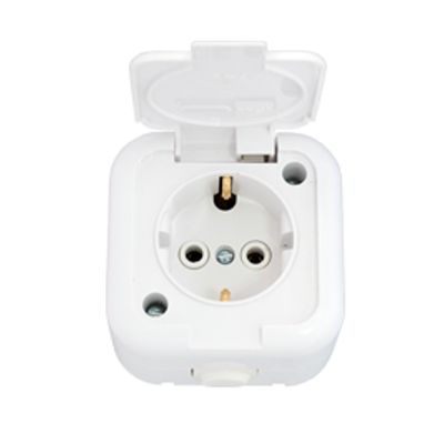 Розетка РА16-214 1-ая з/к белая с крышкой IP44 BYLECTRICA