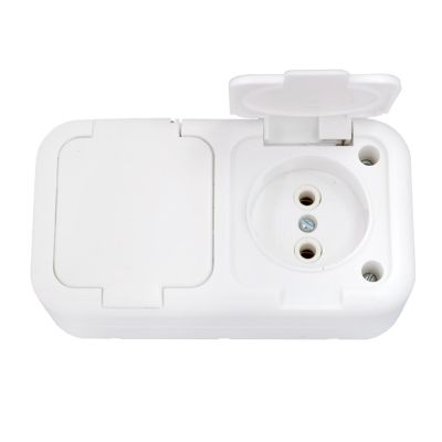 Розетка РА16-221 2-ая белая с крышкой IP54 BYLECTRICA
