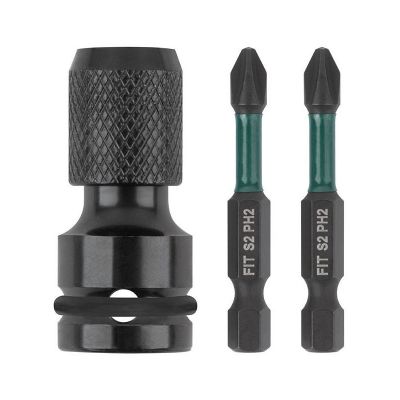 Адаптер для бит ударный CrV Профи 1/2"- НЕХ 1/4", 50 мм +2 биты FIT 57961