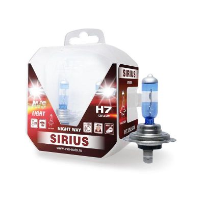 Автолампа Н7, 2 шт. (12 В, 55Вт) + 110% яркости ("AVS SIRIUS/NIGHT WAY") фарная, галоген (A78950S)