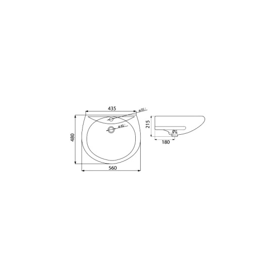 Раковина Оптима с переливом, с отверстием, без пьедестала, 560x480 мм, г. Лобня