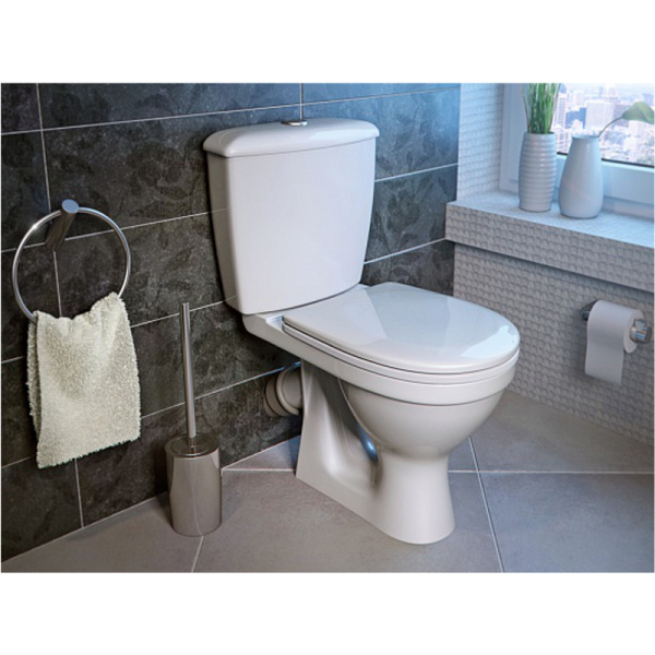 Унитаз-компакт Оскольская керамика Суперкомпакт косой выпуск, однорежимная арматура, нижний  подвод, сиденье