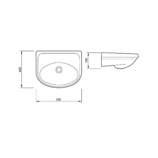 Раковина Браво, без отверстия, без пьедестала, 500x400 мм, г. Лобня