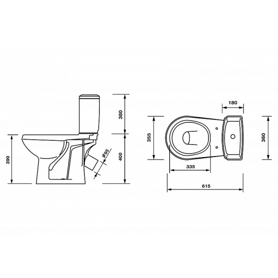 Унитаз-компакт Оскольская керамика Элисса Оптима косой выпуск, однорежимная арматура, нижний  подвод, сиденье