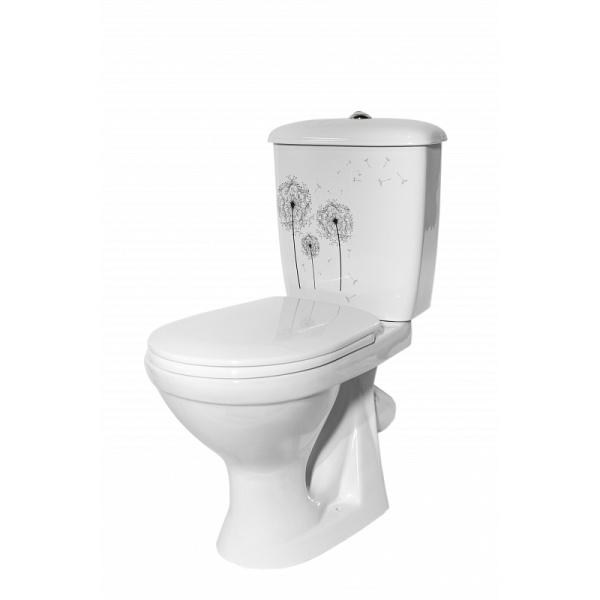 Унитаз-компакт Оскольская керамика Суперкомпакт Одуванчик косой выпуск, однорежимная арматура, нижний  подвод, сиденье