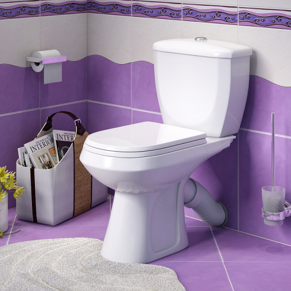 Унитаз-компакт Оскольская керамика Элисса-Антивсплеск косой выпуск, однорежимная арматура, боковой подвод, сиденье