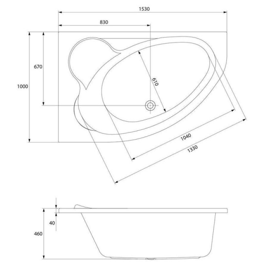 Ванна акриловая асимметричная 1530х1000х450мм Kaliope левая, в комплекте с каркасом, панелью, (Cersanit) Россия