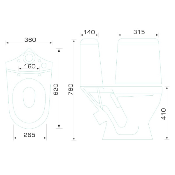 Унитаз-компакт GESSO W101 home de luxe, УТ-00006189, косой выпуск, однорежимная арматура, нижний  подвод, сиденье