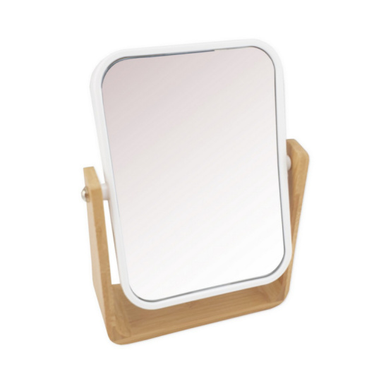 75813 ЗЕРКАЛО КОСМЕТИЧЕСКОЕ настольное белое с вставками из бамбука ( Китай )