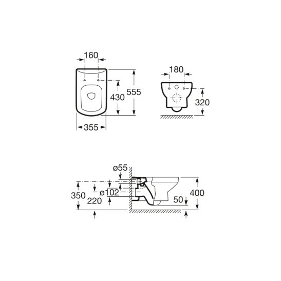 Комплект: Dama Senso (Подвесной унитаз+инсталляция+крышка сиденье+кнопка) (Roca )
