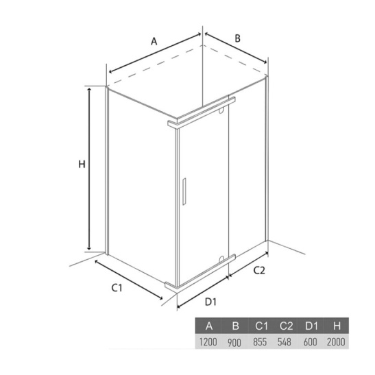 Душевое ограждение 1200x900x2000 мм, Alex Baitler AB214-120, прямоугольное Китай
