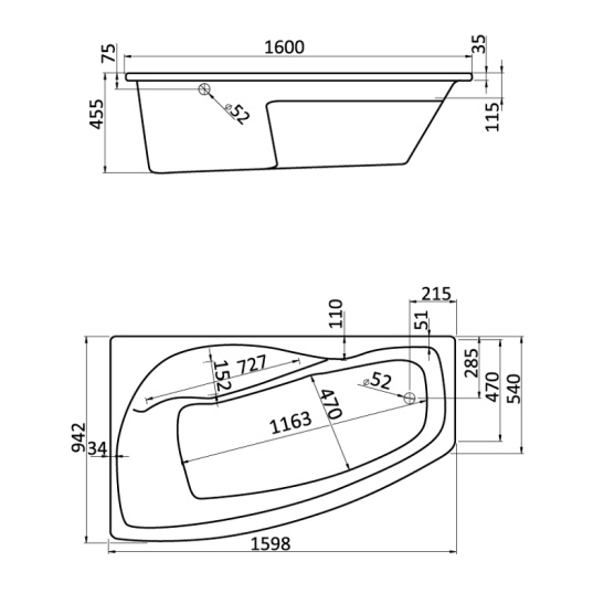 Ванна акриловая асимметричная 1600х950х455мм Майорка левая, на каркасе с экраном и сифоном (Santek) г. Чебоксары