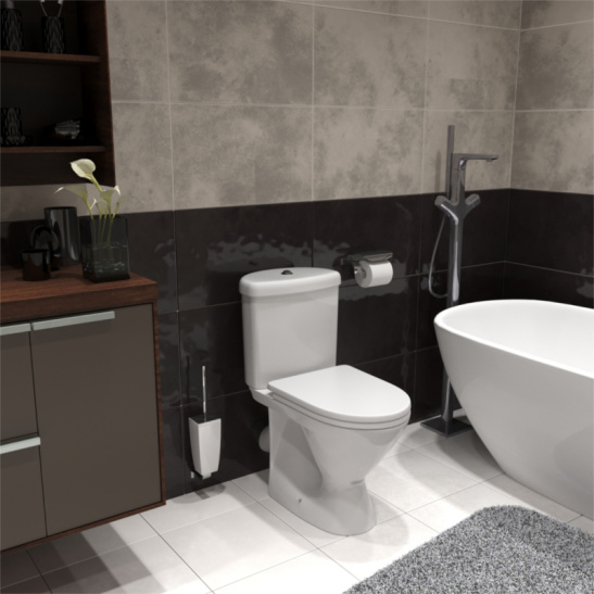 Унитаз-компакт Оскольская керамика Арго косой выпуск, однорежимная арматура, нижний  подвод, сиденье