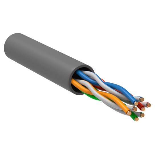 Кабель UTP 4PR 24AWG cat 5, PVC, (CCA), серый, GENERICA, бухта 305 м, BC1-C504-111-305-G