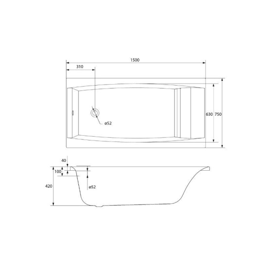 Ванна акриловая прямоугольная 1500х750х420мм Virgo, в комплекте с каркасом, панелью, (Cersanit) Россия