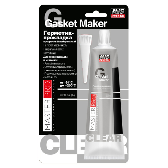 Герметик-прокладка нейтральный прозрачный "AVS MasterPro " 85 мл. AVK-347 авс (уп.12шт)