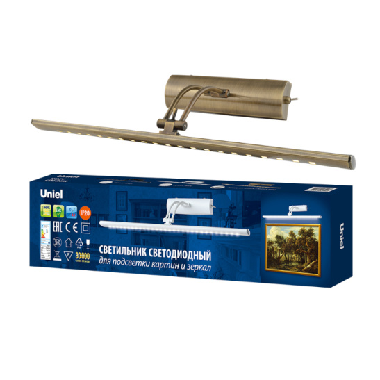 Светильник светодиодный Uniel ULT-F34 (1168)7 Вт 4000 К 600 Лм античная латунь для зеркал и картин 55 см IP20 220 В
