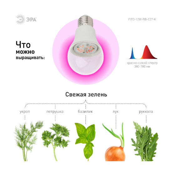 Лампа ЭРА FITO-RB 12 Вт А60 Е27 1310 К красно-синего спектра 