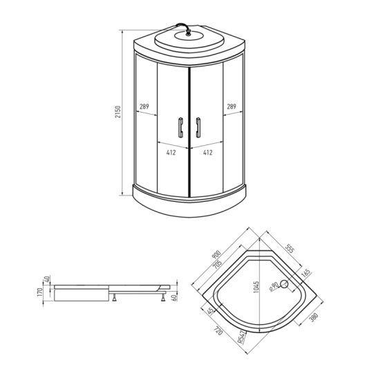 Душевая кабина 800x800x2150 мм, Erlit ER3508P-C3-RUS, Россия
