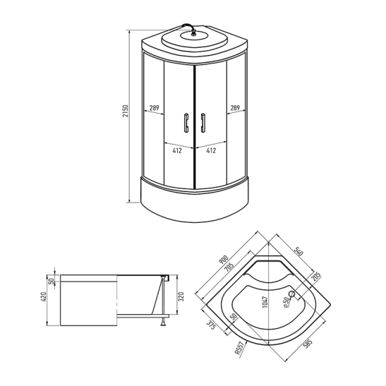 Душевая кабина 900x900x2150 мм, Erlit ER3509TP-C4-RUS, Россия