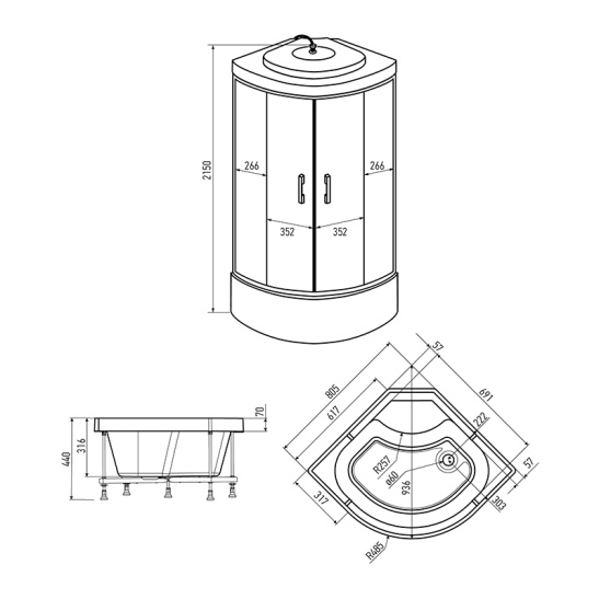 Душевая кабина 800x800x2150 мм, Erlit ER3508TP-C4-RUS, Россия