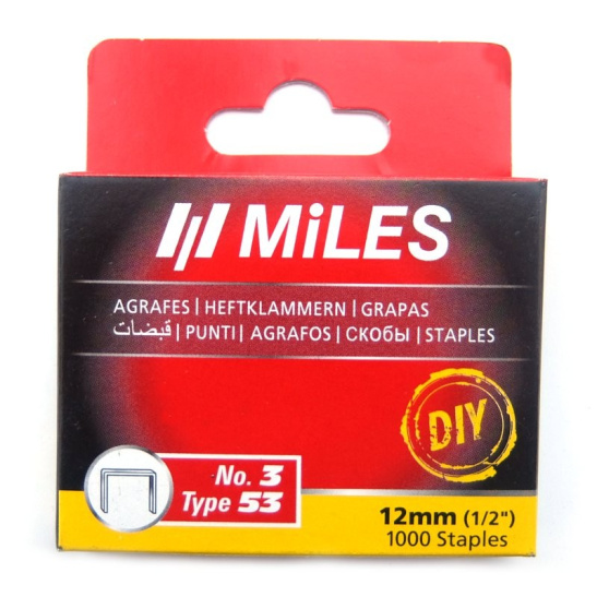 Скобы для степлера 11,3*07*12мм 1000шт  тип 53  N3-12-D Miles