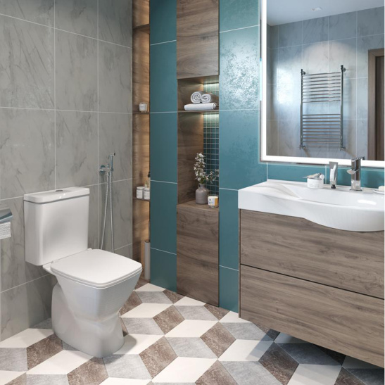 Унитаз-компакт Santek Нео SLIM (тонкое сиденье), 1WH302470, горизонтальный выпуск, двухрежимная  арматура OLIVEIRA, нижний  подвод, сиденье с микролифтом