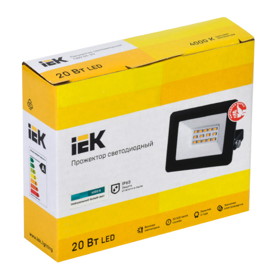 Прожектор IEK СДО 06-20 20W черный 4000К 1800Лм светодиодный IP65