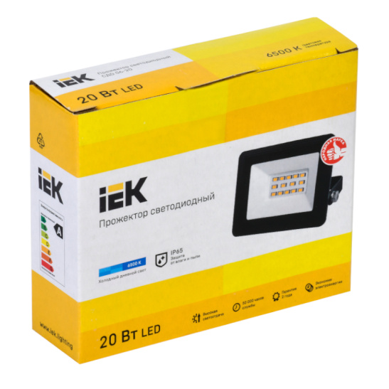 Прожектор IEK СДО 06-20 20W черный 6500К 1800Лм светодиодный IP65