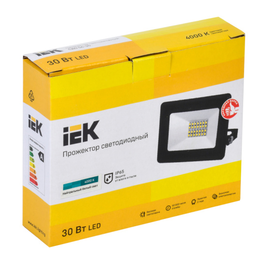Прожектор IEK СДО 06-30 30W черный 4000К 2400Лм светодиодный IP65