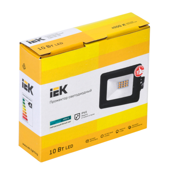 Прожектор IEK СДО 06-10 10W черный 4000К 800Лм светодиодный IP65