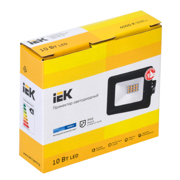Прожектор IEK СДО 06-10 10W черный 6500К 800Лм светодиодный IP65