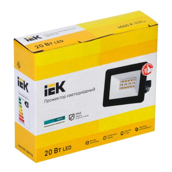 Прожектор IEK СДО 06-20 20W черный 4000К 1800Лм светодиодный IP65