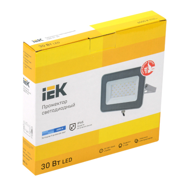 Прожектор IEK СДО 07-30 30W серый 6500К 2100Лм светодиодный IP65