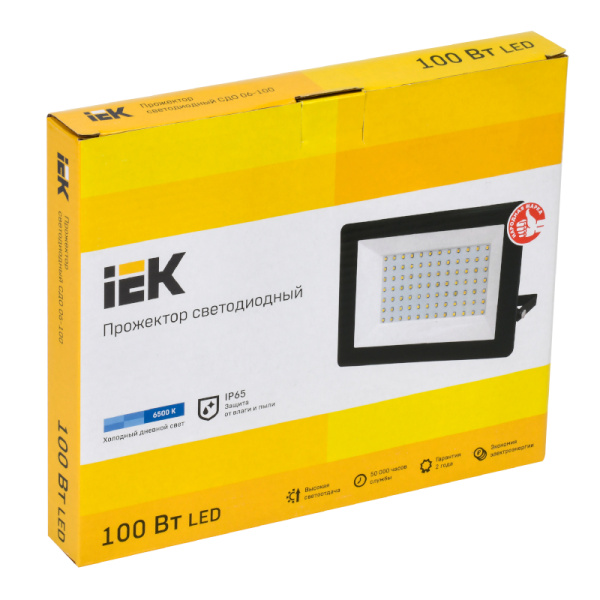 Прожектор IEK СДО 06-100 100W черный 6500К 8000Лм светодиодный IP65