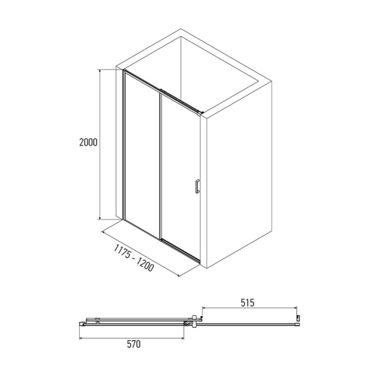 Дверь в нишу 1200x2000 мм, Alex Baitler AB64B120, Китай