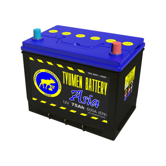 Аккумулятор 6СТ-75L R+ "Тюмень-ASIA" обр. поляр. зал. япон. стан. толст. клеммы, нижнее крепл. (Тюменский АЗ)