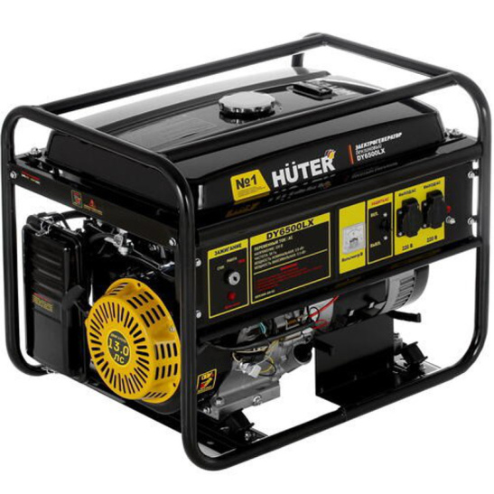 Генератор Huter DY6500LX, 5,5 кВт, 220 В, электрический пуск, бензин, 22 л, без АКБ