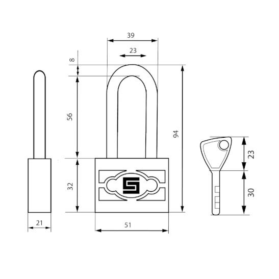 Замок навесной ВС 3-П50-01 ПЛ, 51x32x7,5 мм, Булат