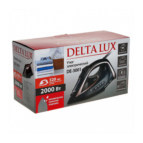 Утюг электрический DELTA LUX DE-3001   черный с бронзовым